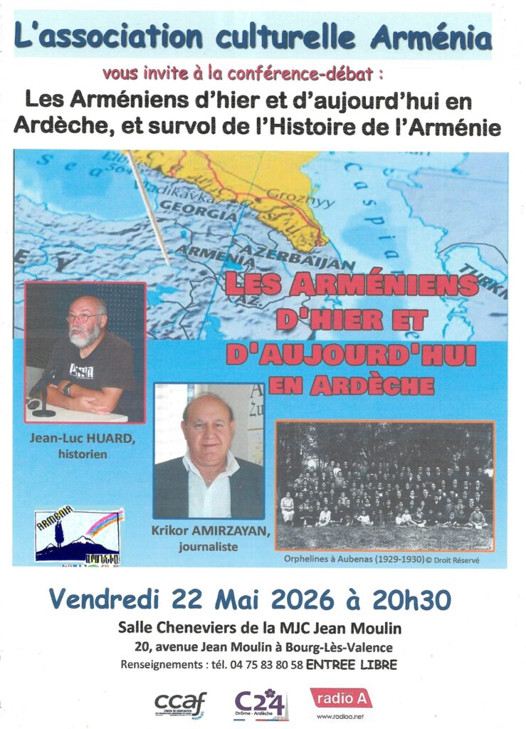 Affiche-ARMENIA-Armeniens-de-lArdeche-et-Histoire-J.L-Huard-K.-Amirzayan-Vendredi-22-Mai-2026-Salle-Cheneviers-MJC-Jean-Moulin