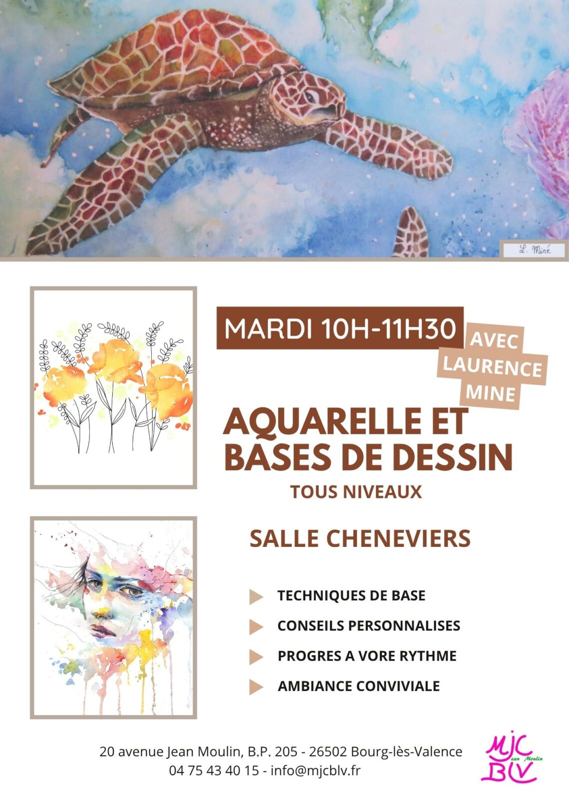 aquarelle et bases de dessin le mardi de 10h à 11h30
