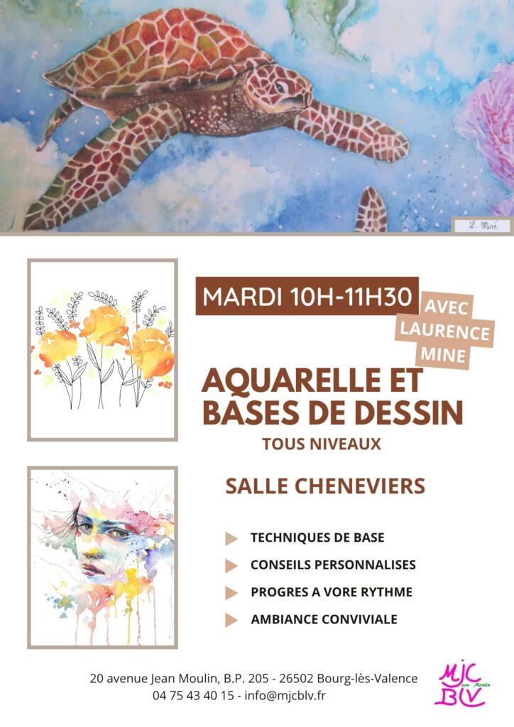 aquarelle et bases de dessin le mardi de 10h à 11h30