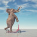 image insolite d'un éléphant sur une trottinette